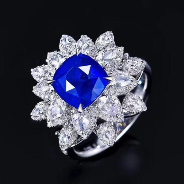 SGARIT Fine Jewelry Factory Customized Solid 18k White Gold 4.03 Carats Cushion Cut Jewellery Classic Engagement Anniversary Natural Sri Lanka Royal Blue Sapphire Gemstone Ring/Pendant
