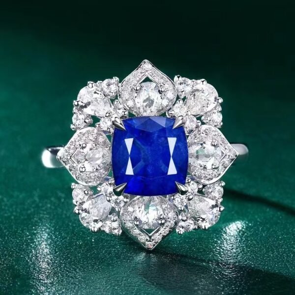 SGARIT Fine Jewelry Factory Customized Solid 18k White Gold 2.28 Carats Cushion Cut Jewellery Classic Engagement Anniversary Natural Sri Lanka Centaire Blue Sapphire Gemstone Ring