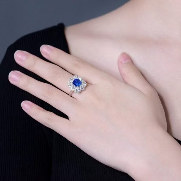 SGARIT Fine Jewelry Factory Customized Solid 18k White Gold 2.28 Carats Cushion Cut Jewellery Classic Engagement Anniversary Natural Sri Lanka Centaire Blue Sapphire Gemstone Ring