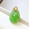 SGARIT Factory 18K Gold Jewellery Natural Nephrite Hetian Jasper Jade Apple Green Pendant Jewelry