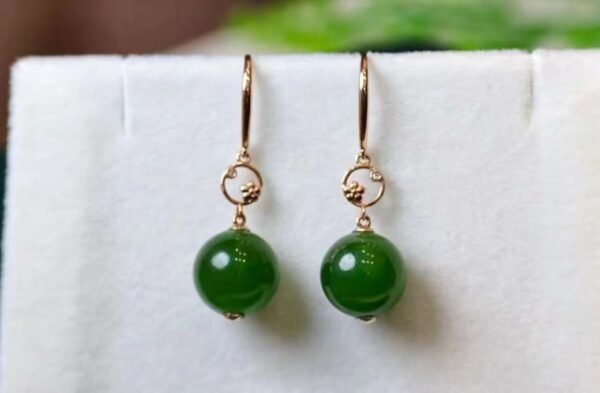 微信图片_202409181534291 SGARIT Manufacturer 18K Gold Jewellery Round Brilliant Cut Natural Nephrite Hetian Jasper Jade Bead Earrings Jewelry