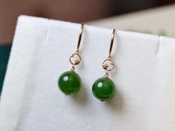 微信图片_202409181534292 SGARIT Manufacturer 18K Gold Jewellery Round Brilliant Cut Natural Nephrite Hetian Jasper Jade Bead Earrings Jewelry