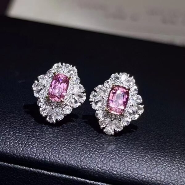 微信图片_202409281604261 Real 18k White Gold 1.75CT Natural Gemstone Unheated Papalacha Blue Sapphire Stud Earrings