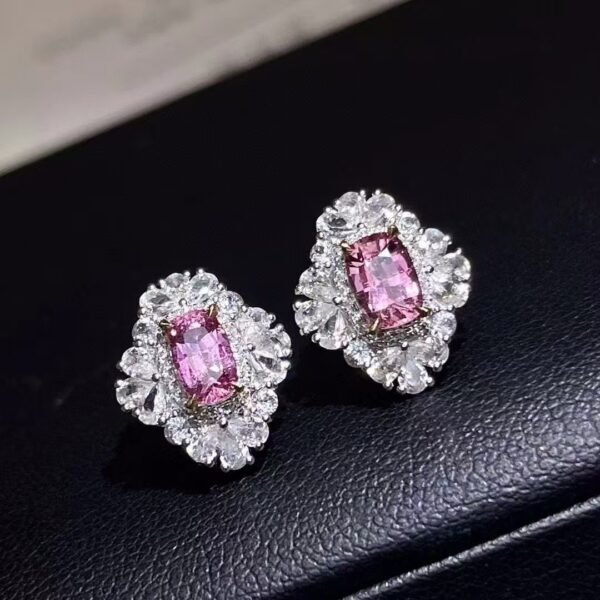 微信图片_202409281604262 Real 18k White Gold 1.75CT Natural Gemstone Unheated Papalacha Blue Sapphire Stud Earrings
