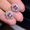 微信图片_20240928160427 Real 18k White Gold 1.75CT Natural Gemstone Unheated Papalacha Blue Sapphire Stud Earrings