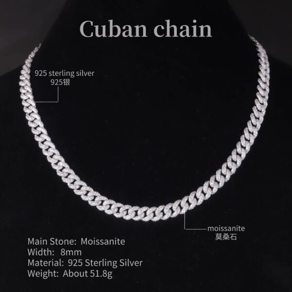 S925 Silver Cuban Chain 8mm Moissanite Necklace