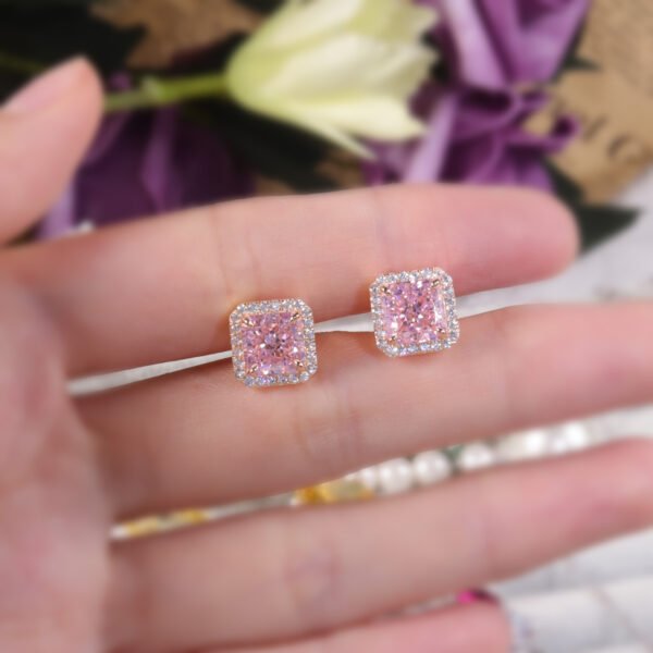 S925 Sterling Silver Pink Zircon Earrings