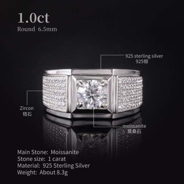 S925 Sterling Silver Moissanite D Color 1Ct Wedding Ring With Gra Certificate