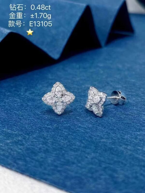 SGARIT Fine Jewelry Factory Real 18k White Gold 0.48CT  Jewellery Four Leaf Clover Natural Diamond Earrings