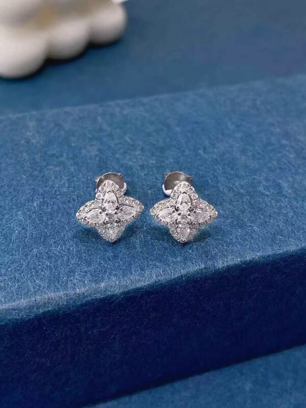 SGARIT Fine Jewelry Factory Real 18k White Gold 0.48CT  Jewellery Four Leaf Clover Natural Diamond Earrings