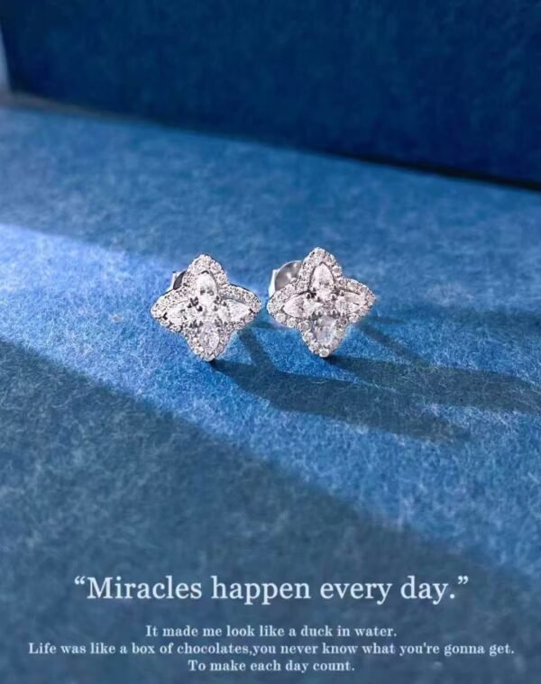 SGARIT Fine Jewelry Factory Real 18k White Gold 0.48CT  Jewellery Four Leaf Clover Natural Diamond Earrings