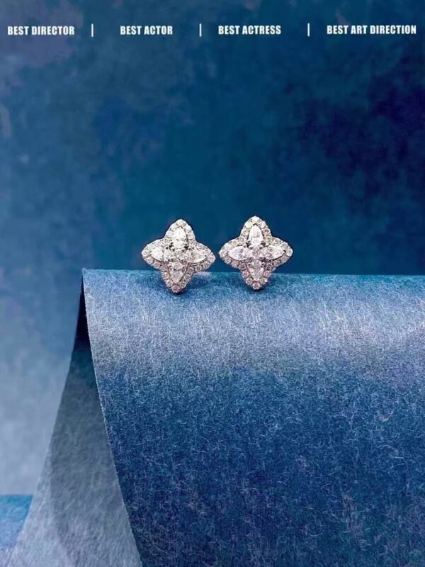 SGARIT Fine Jewelry Factory Real 18k White Gold 0.48CT  Jewellery Four Leaf Clover Natural Diamond Earrings