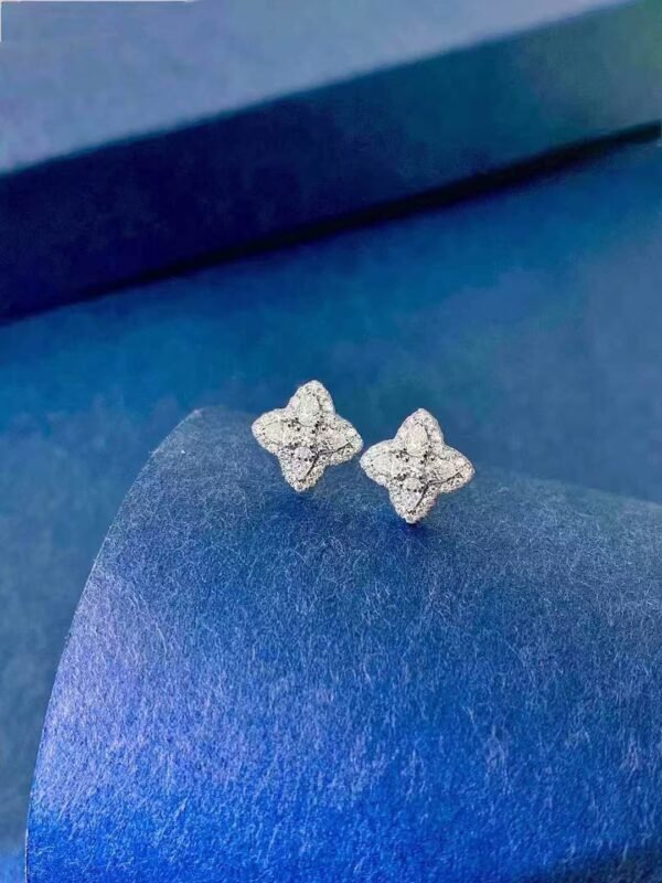 SGARIT Fine Jewelry Factory Real 18k White Gold 0.48CT  Jewellery Four Leaf Clover Natural Diamond Earrings