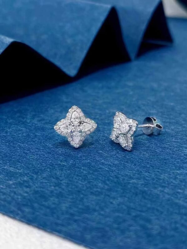 SGARIT Fine Jewelry Factory Real 18k White Gold 0.48CT  Jewellery Four Leaf Clover Natural Diamond Earrings