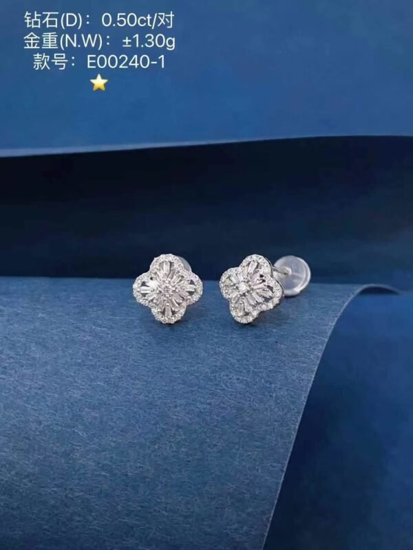 SGARIT Fine Jewelry Factory Real 18k Gold 0.48CT Jewellery   Natural Diamond Four Leaf Clover Earrings For Women