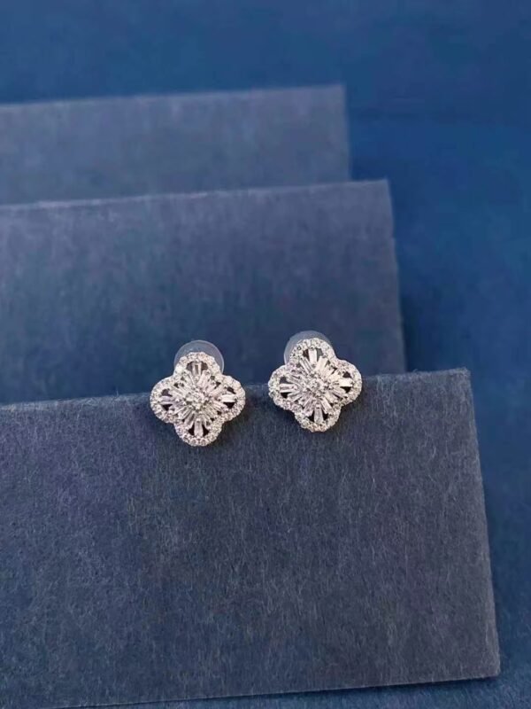 SGARIT Fine Jewelry Factory Real 18k Gold 0.48CT Jewellery   Natural Diamond Four Leaf Clover Earrings For Women