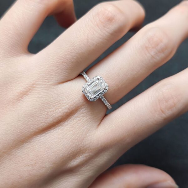 Sgarit Fine Jewelry 9/10/14/18K White Gold 1Ct Emerald Cut Moissanite Ring Natural Diamond Jewellery