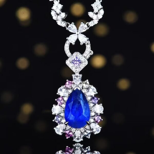 Sgarit Fine Jewelry Solid 18K Gold 4.36Ct Natural Unheated Cornflower Blue Sapphire Pendant Jewellery For Women