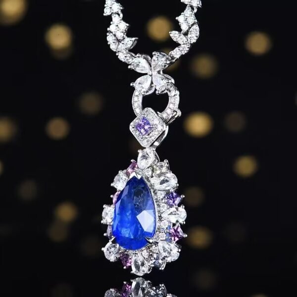 Sgarit Fine Jewelry Solid 18K Gold 4.36Ct Natural Unheated Cornflower Blue Sapphire Pendant Jewellery For Women