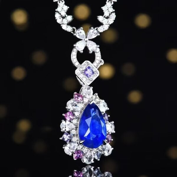 Sgarit Fine Jewelry Solid 18K Gold 4.36Ct Natural Unheated Cornflower Blue Sapphire Pendant Jewellery For Women