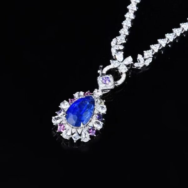 Sgarit Fine Jewelry Solid 18K Gold 4.36Ct Natural Unheated Cornflower Blue Sapphire Pendant Jewellery For Women