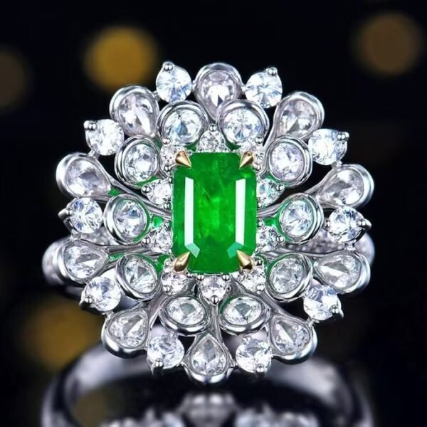 Sgarit Fine Jewelry Manufacturer Real 18K Gold 1.12Ct Natural Gemstone Green Emerald Ring Jewellery