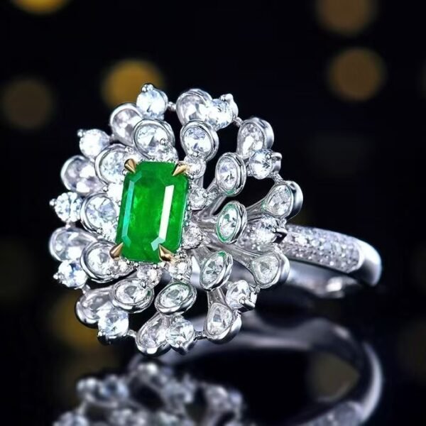 Sgarit Fine Jewelry Manufacturer Real 18K Gold 1.12Ct Natural Gemstone Green Emerald Ring Jewellery