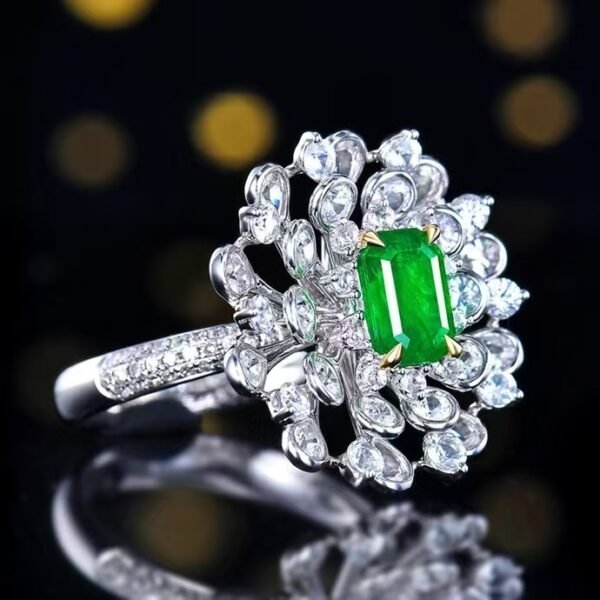 Sgarit Fine Jewelry Manufacturer Real 18K Gold 1.12Ct Natural Gemstone Green Emerald Ring Jewellery