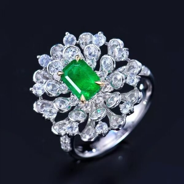 Sgarit Fine Jewelry Manufacturer Real 18K Gold 1.12Ct Natural Gemstone Green Emerald Ring Jewellery