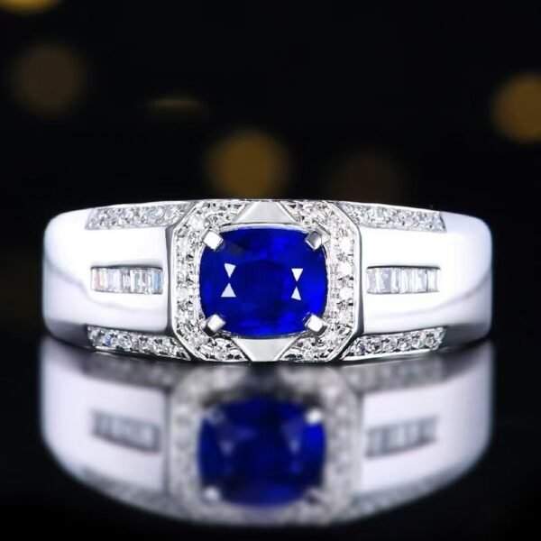 微信图片_20241123093219 Sgarit Fine Jewelry Manufacturer 18K White Gold Cushion Cut Myanmar 0.97Ct Natural Gemstone Royal Blue Sapphire Ring Jewellery For Man