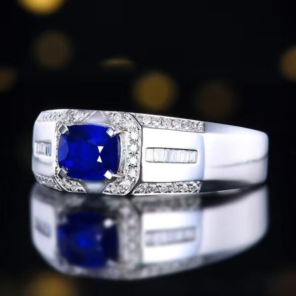 微信图片_202411230932191 Sgarit Fine Jewelry Manufacturer 18K White Gold Cushion Cut Myanmar 0.97Ct Natural Gemstone Royal Blue Sapphire Ring Jewellery For Man