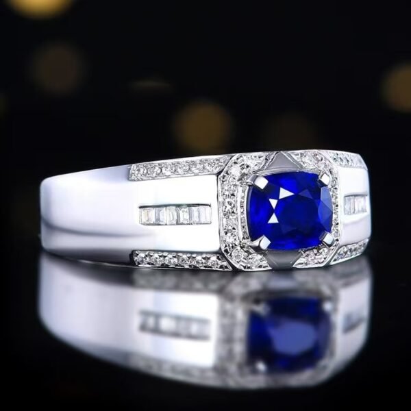 微信图片_202411230932192 Sgarit Fine Jewelry Manufacturer 18K White Gold Cushion Cut Myanmar 0.97Ct Natural Gemstone Royal Blue Sapphire Ring Jewellery For Man