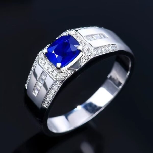 微信图片_202411230932193 Sgarit Fine Jewelry Manufacturer 18K White Gold Cushion Cut Myanmar 0.97Ct Natural Gemstone Royal Blue Sapphire Ring Jewellery For Man
