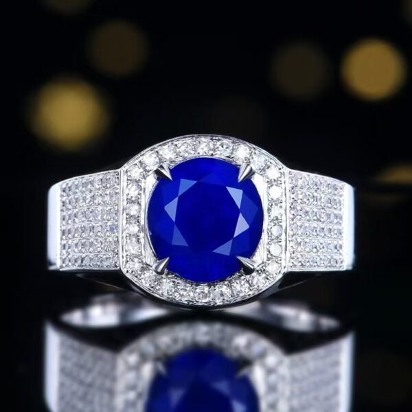 微信图片_20241123093240 Sgarit Fine Jewelry Manufacturer 18K White Gold Round Brilliant Cut Sri Lanka 3.05Ct Natural Gemstone Royal Blue Sapphire Ring Jewellery For Man