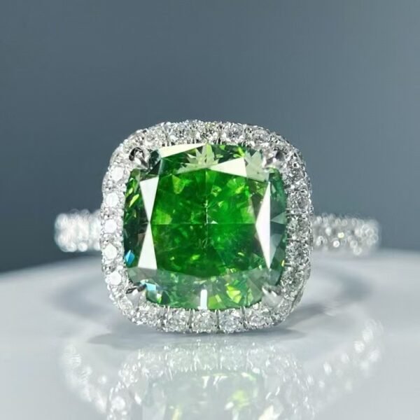 微信图片_20241123093827 Sgarit Fine Jewelry Manufacturer 18K White Gold Cushion Cut Si1 3.66Ct Natural Fancy Green Diamond Ring Jewellery