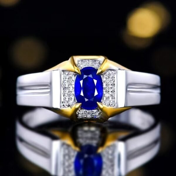 Sgarit Fine Jewelry Manufacturer 18K White Gold Oval Cut Sri Lankan 0.68Ct Natural Gemstone Royal Blue Sapphire Ring Jewellery