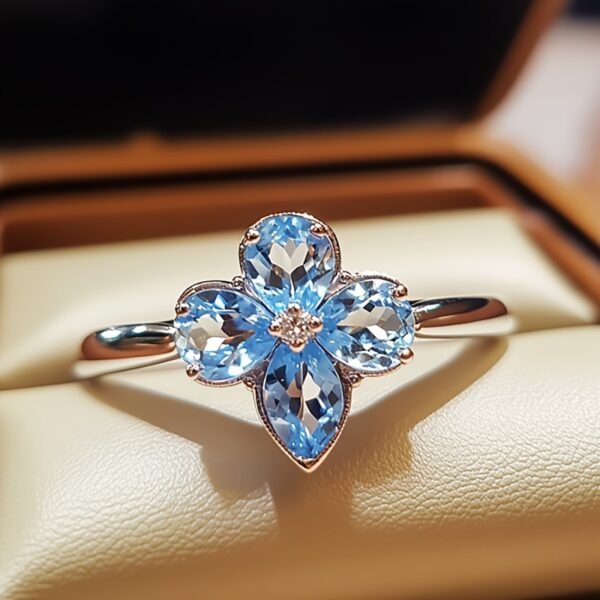 1 (1) Sgarit Fine Jewelry 925 Silver Pear Cut 3*4mm Marquise Cut 3*5mm Natural Gemstone Sky Blue Topaz Ring Jewellery