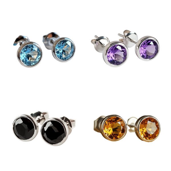 1 (2) 925 silver 8mm black spinel citrine amethyst sky blue topaz natural crystal stud earrings