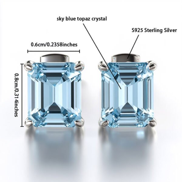 Sgarit 925 silver 6×8mm emerald cutting natural gemstone sky blue topaz stud earrings