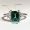 Sgarit Fine Jewelry 925 Sterling Silver Lab Gemstone Ring Emerald Cut 9X7mm Lab Grown Tsavorite Gemstone Ring for Women