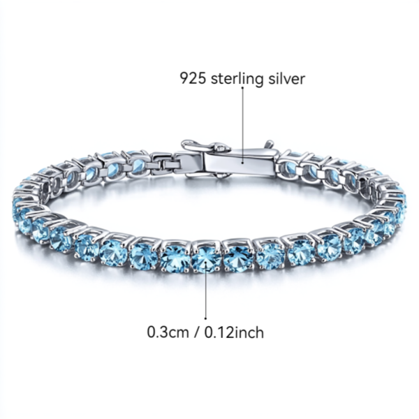 Sgarit Fine Jewelry Manufacturer 925 Silver White Gold Plated 3mm Natural Sky Blue Topaz Tennis Bracelet Jewellery