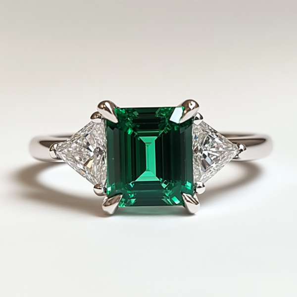Sgarit Fine Jewelry 925 Sterling Silver Lab Gemstone Ring Emerald Cut 9X7mm Lab Grown Tsavorite Gemstone Ring for Women