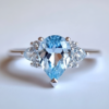 Sgarit Fine Jewelry 925 Sterling Silver Pear Cut Natural Gemstone Crystal Sky Blue Topaz Ring Jewellery for Women Gift