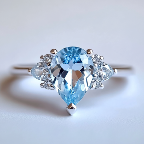 Sgarit Fine Jewelry 925 Sterling Silver Pear Cut Natural Gemstone Crystal Sky Blue Topaz Ring Jewellery for Women Gift
