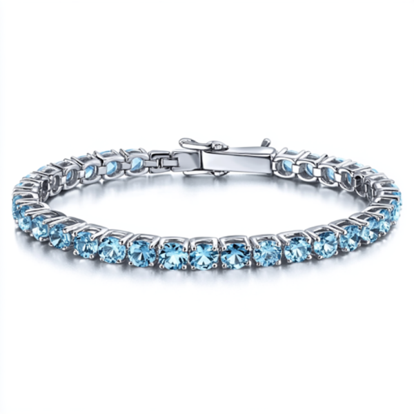 Sgarit Fine Jewelry Manufacturer 925 Silver White Gold Plated 3mm Natural Sky Blue Topaz Tennis Bracelet Jewellery