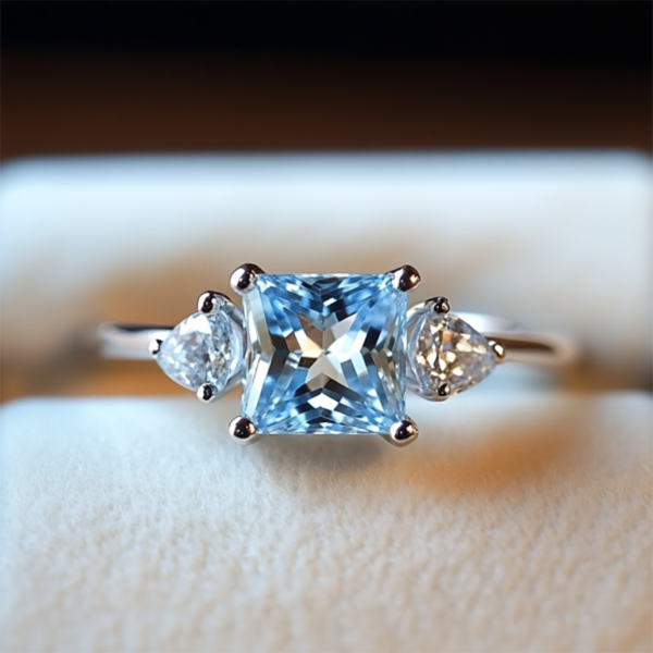 Sgarit Fine Jewellery 925 Sterling Silver Natural Gemstone Sky Blue Topaz Princess Cut Main Stone 8x8mm Ring Jewelry