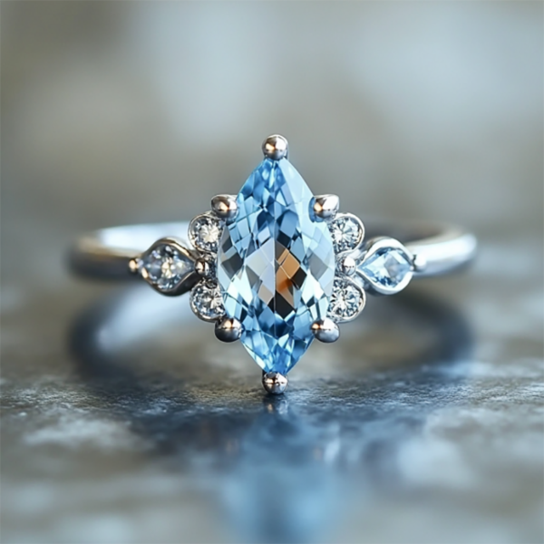 Sgarit Fine Jewelry 925 Silver Marquise Cut 6.5*13mm Natural Gemstone Sky Blue Topaz Ring for Women Gift