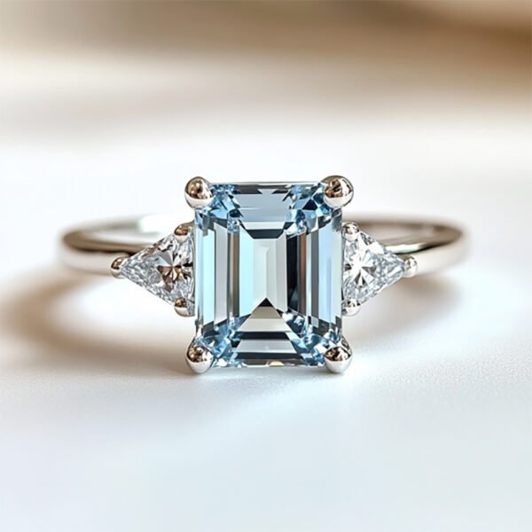 800 Sgarit 925 Silvery 3Ct Natural Sky Blue Topaz Crystal Ring Jewelry