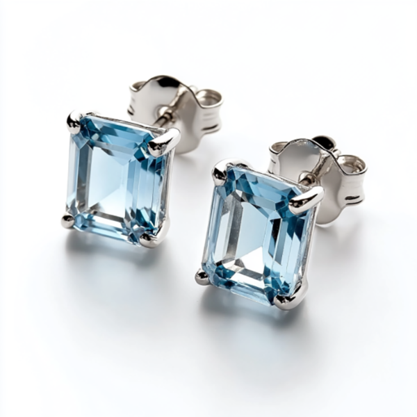 Sgarit 925 silver 6×8mm emerald cutting natural gemstone sky blue topaz stud earrings