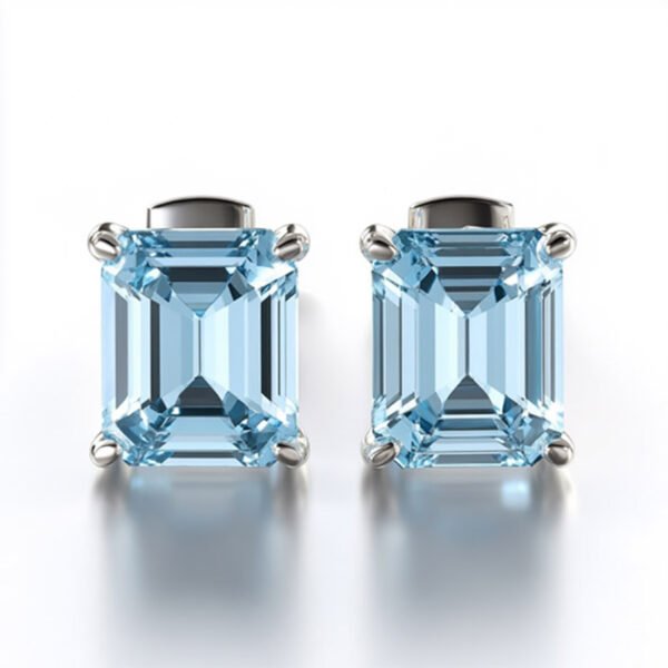 Sgarit 925 silver 6×8mm emerald cutting natural gemstone sky blue topaz stud earrings